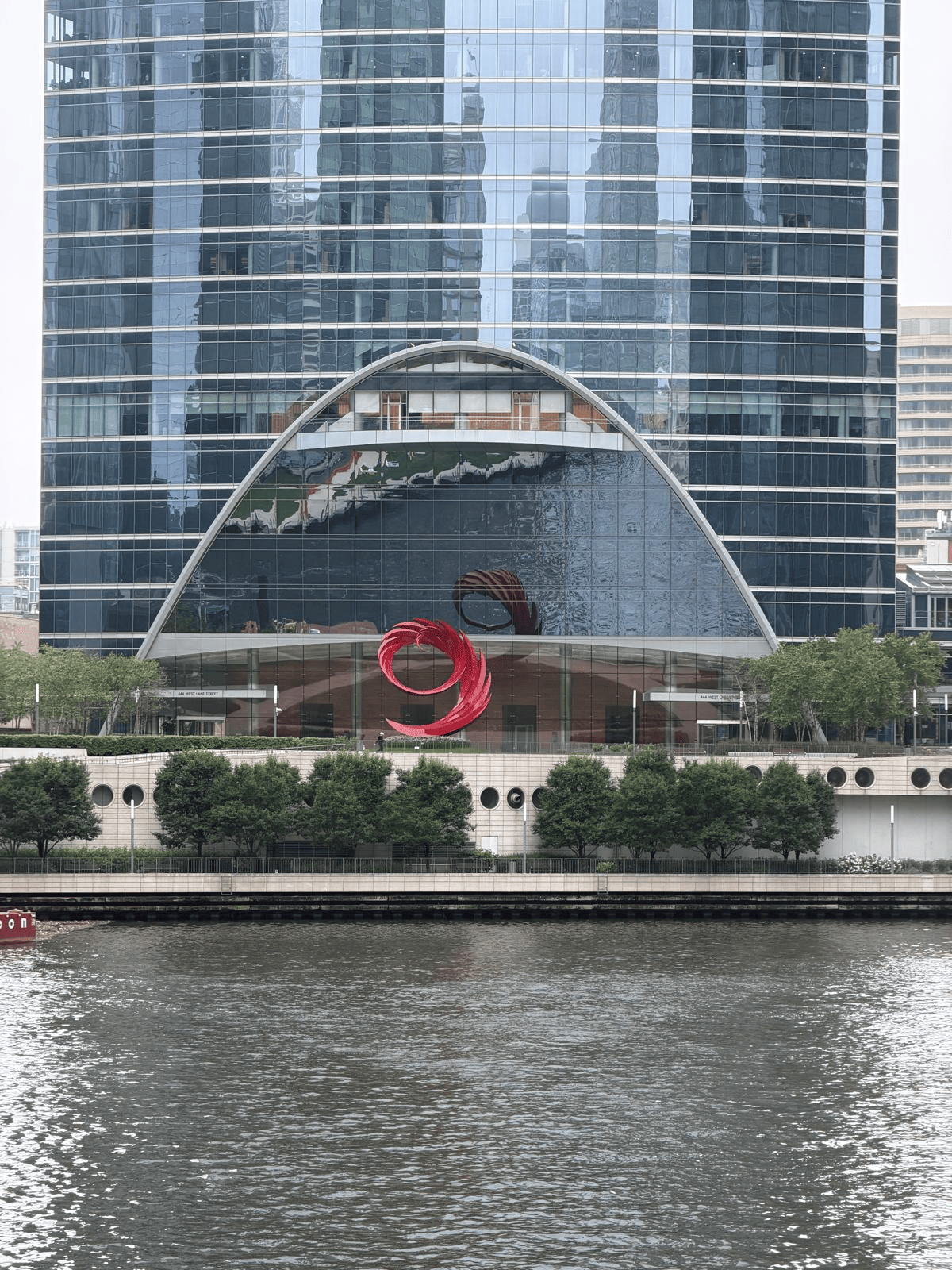 Modern glass building along the river
