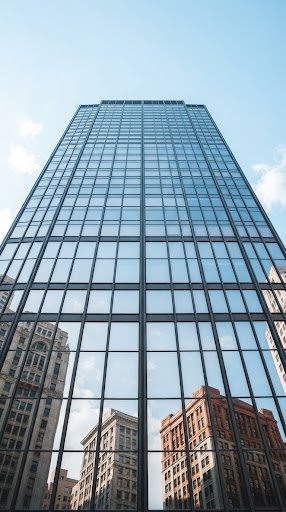 Modern glass skyscraper facade
