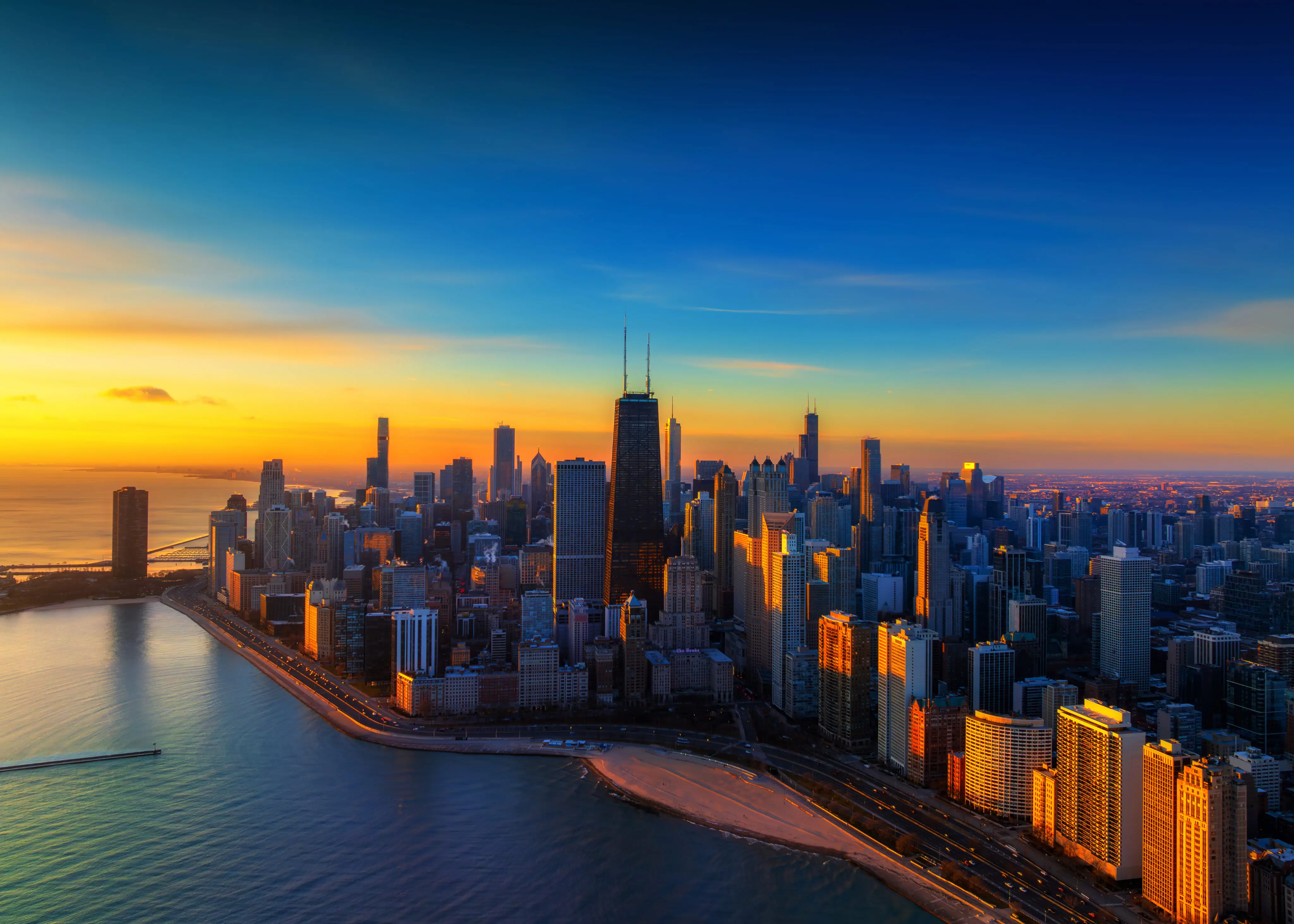 Chicago skyline at sunset