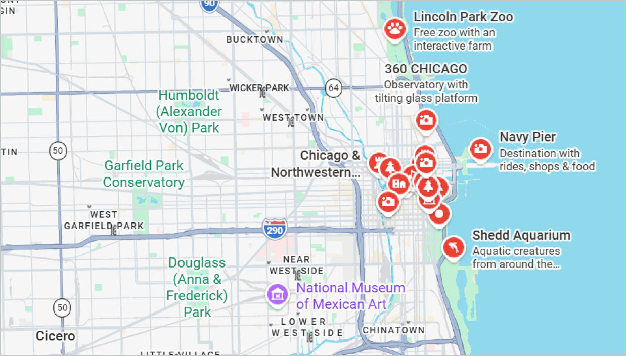 Map of the seven-stop Chicago tour route